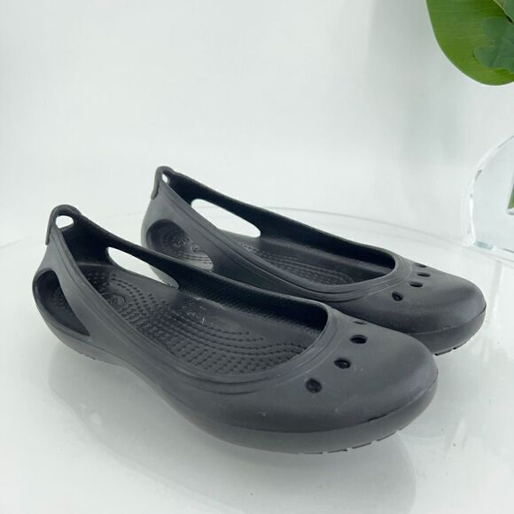 Crocs Kadee Women's Size 6 Black Rubber Ballet Flats Slip On Comfort Shoes - Picture 3 of 12